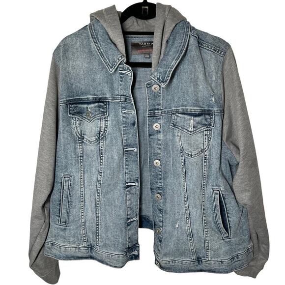 Torrid Women's Denim and Fleece Hooded Trucker Jacket Size 3 - Picture 2 of 7